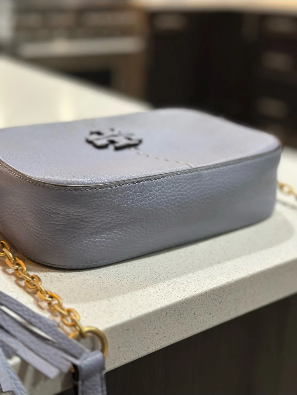 Tory Burch McGraw Camera Bag • Gold Chain Tassel Cloud Blue Periwinkle Crossbody